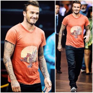 footballer David Beckham wore a Dragon Rolling Stones T-shirts Famous footballer David Beckham wore a Dragon Rolling Stones T-shirts
