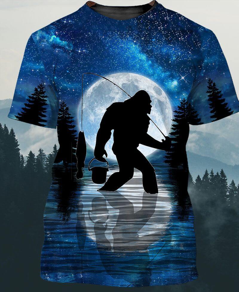 Bigfoot Goes Fishing Camping T-shirts Bigfoot Goes Fishing 3D Camping T-shirts