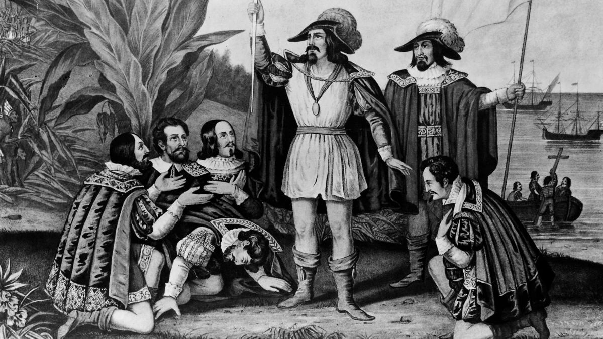 Christopher Columbus landed on the North American continent painting