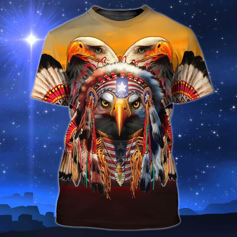Mighty American Eagle Indigenous Day T-Shirts with America flag headdress