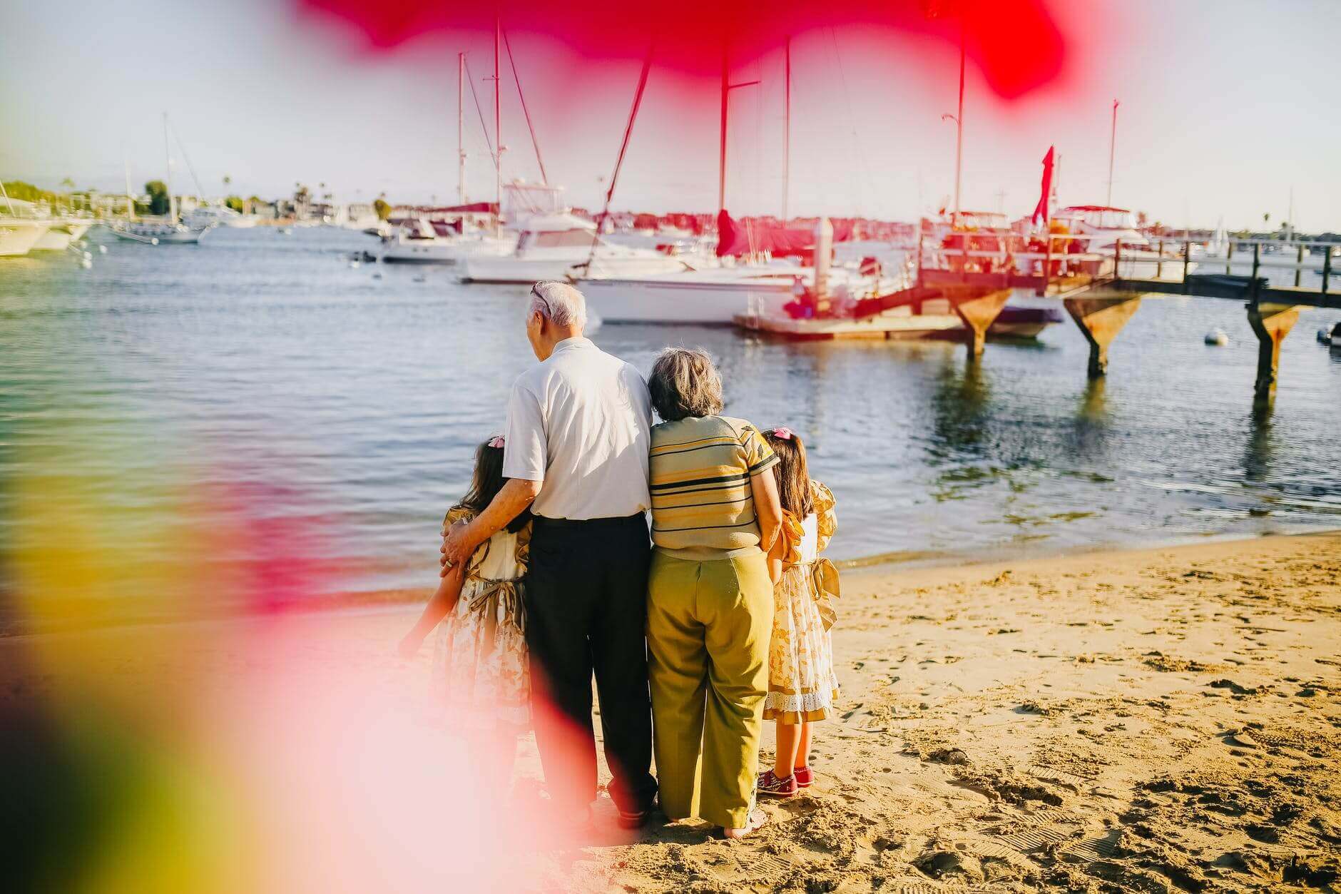 Grandparents and their grandkids on the beach
