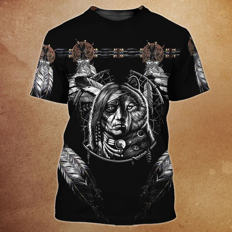 Native American Wolf Indigenous Day T-Shirts bold 3d printed black