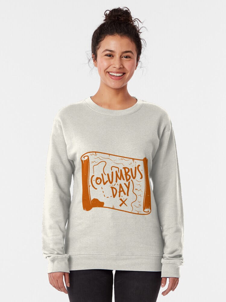 The Celebration Day Of Columbus Sweatshirt gray with map patterns