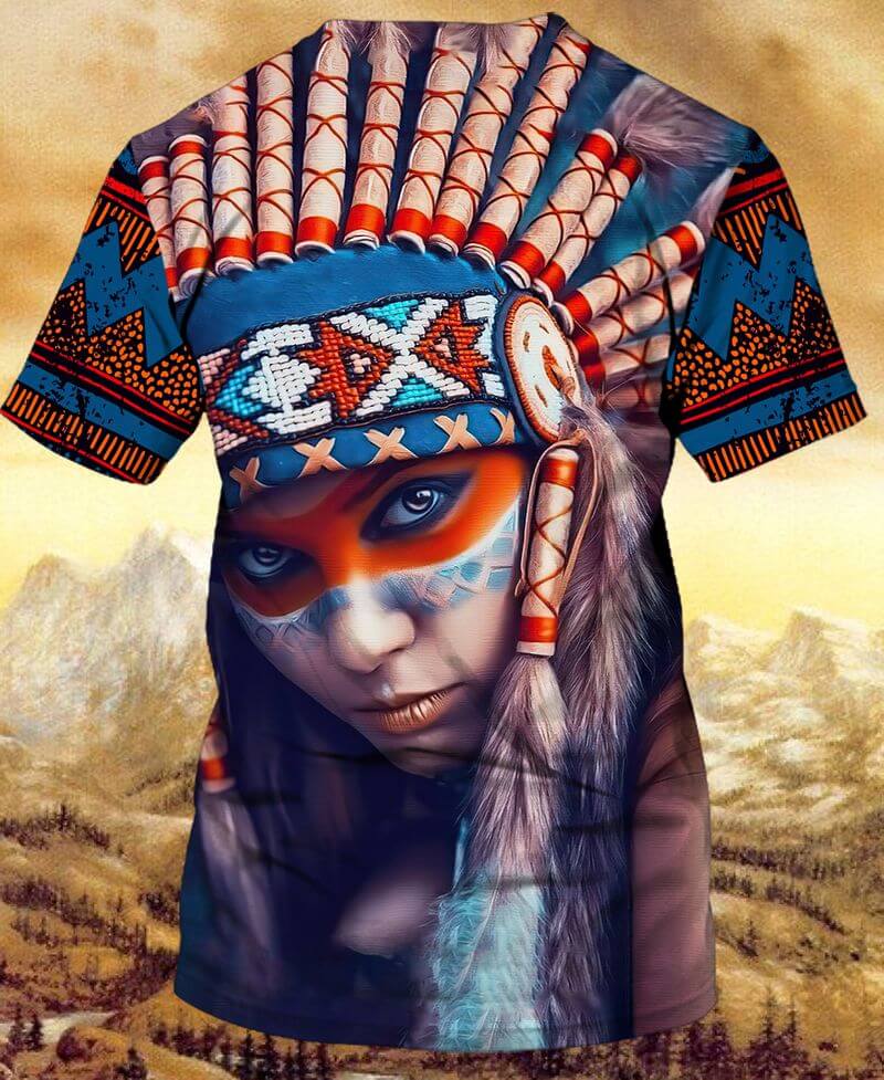colorful 3D printed Native Girl With Headdress Indigenous Day T-Shirts