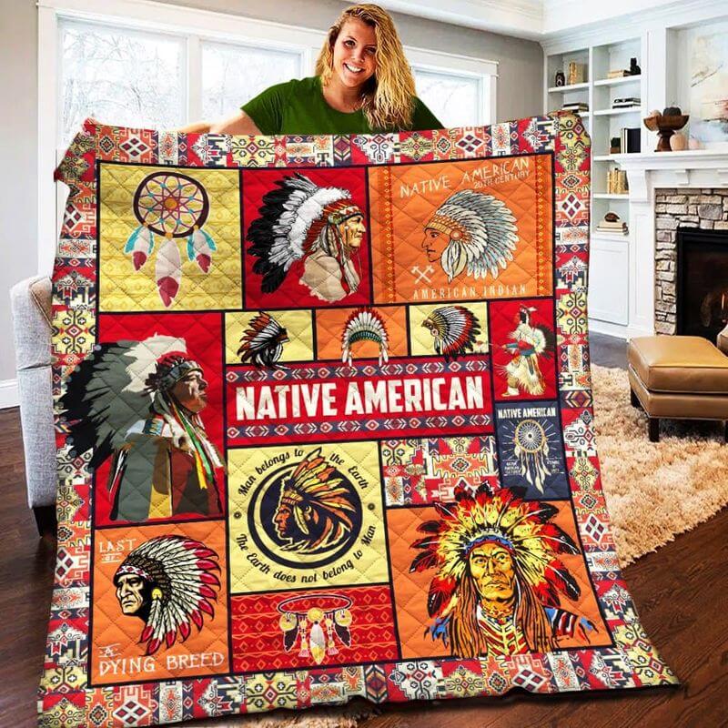 Native American Blankets Design with headdress patterns 3D printed quilt