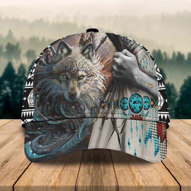 The fantasy White Wolf Native American caps design 