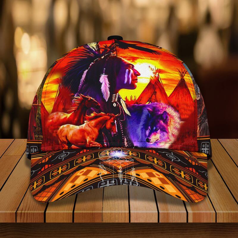A Native American caps design with the image of a mighty Indian chief