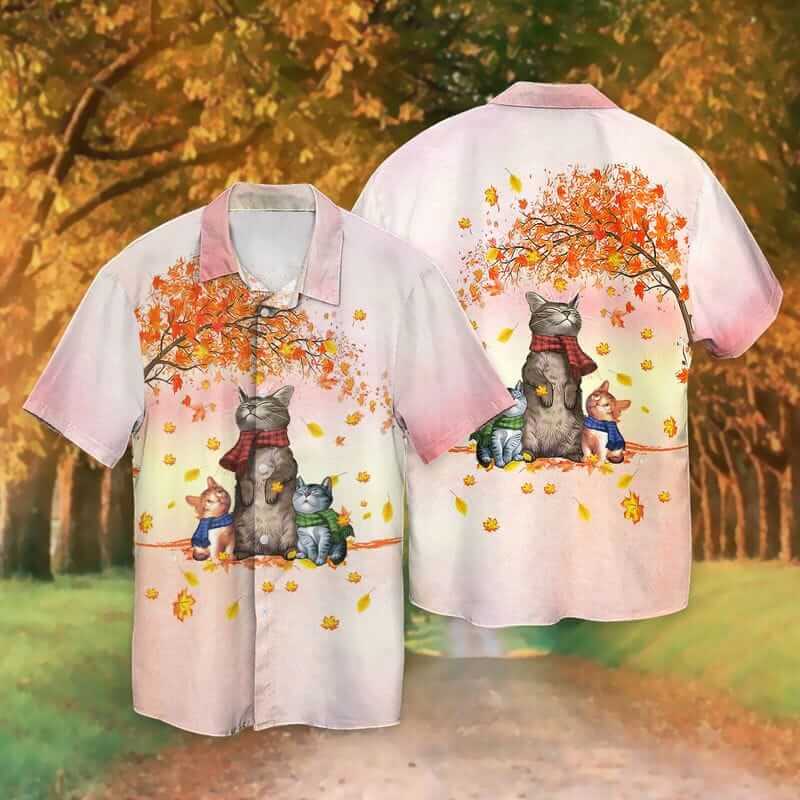 Autumn Cats 3D Hawaiian Shirt Autumn Cats Halloween 3D Hawaiian Shirt