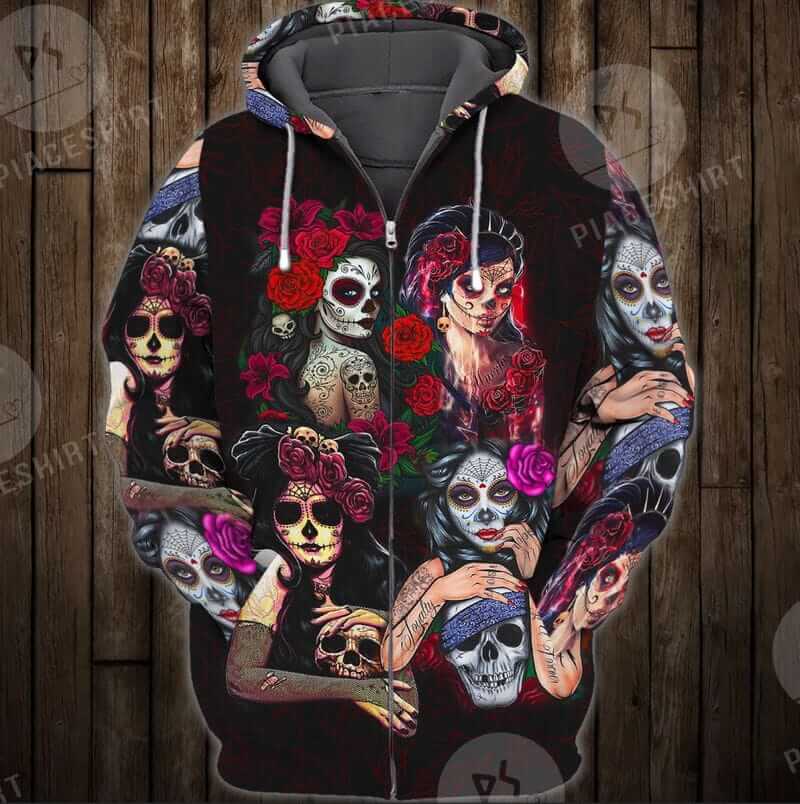 Beautiful Skulls 3D Zipper Hoodie Beautiful Skulls skeleton shirt womens