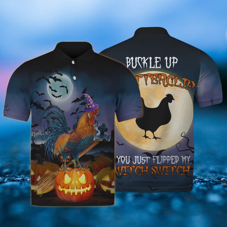 Chicken Halloween 3D Polo Shirt Witch Chicken Halloween 3D Polo Shirt