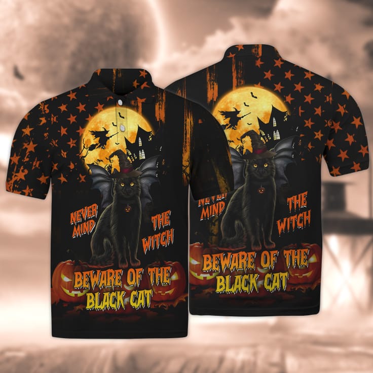 Halloween Black Cat 3D Polo Shirt Halloween Beware of the Black Cat 3D Polo Shirt