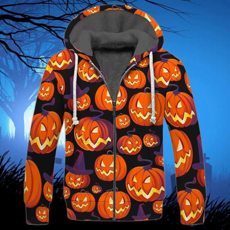 Halloween Pumpkins 3D Fleece Zipper Halloween pumpkin shirt womens