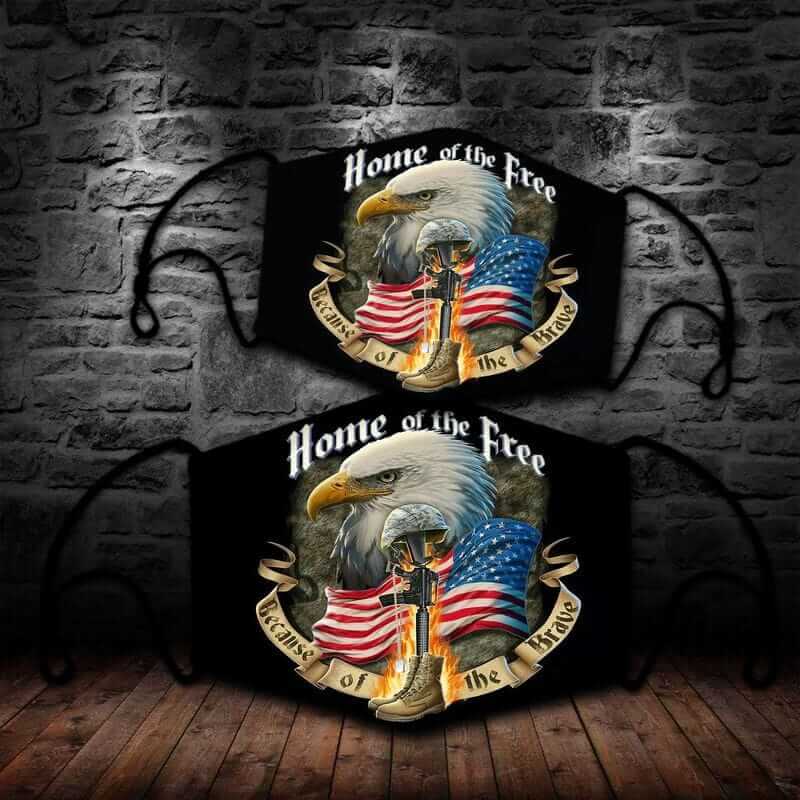 Home of The Free Because of The Brave Veteran Black Face Mask