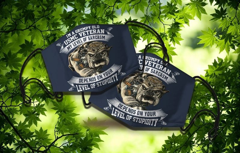 Bulldog I'm A Grumpy Old U.S.M.C Veteran Face Mask