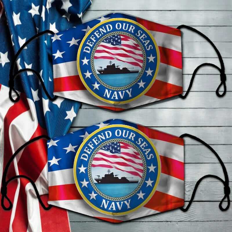 American Flag Battleship Defend Our Seas US Navy Face Mask