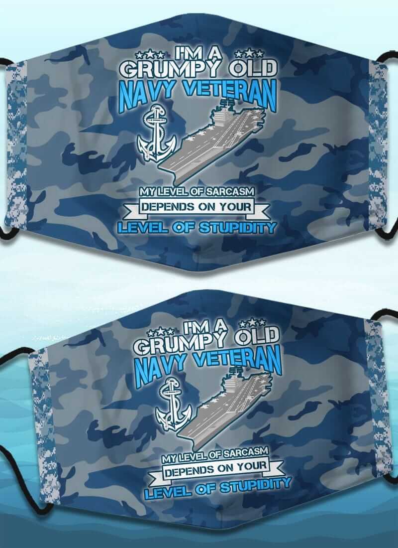 Camouflage Anchor Air Carrier Grumpy Old Veteran US Navy Face Mask