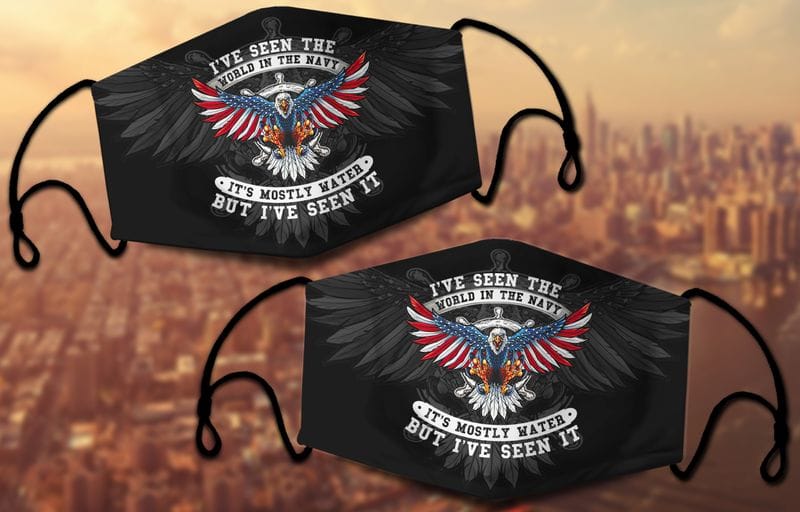 I've Seen The World In The Navy Wingspan Eagle Black Face Mask