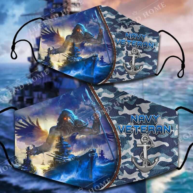 Poseidon Battleship Navy Veteran Face Mask with camouflage patterns