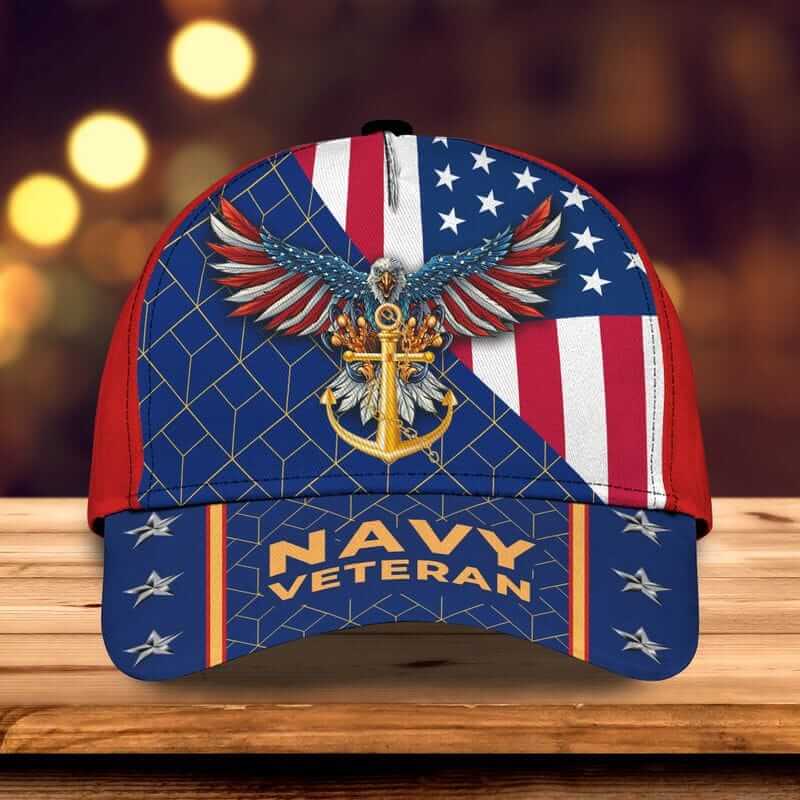 Veteran American Flag US Navy Classic Cap with wingspan eagle and anchor