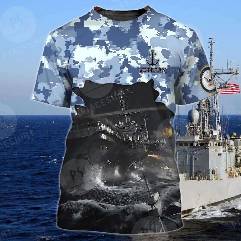 Camouflage Pattern With Anchor Navy Veteran T Shirts