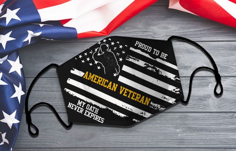 Black and white Proud To Be American Veteran Face Mask