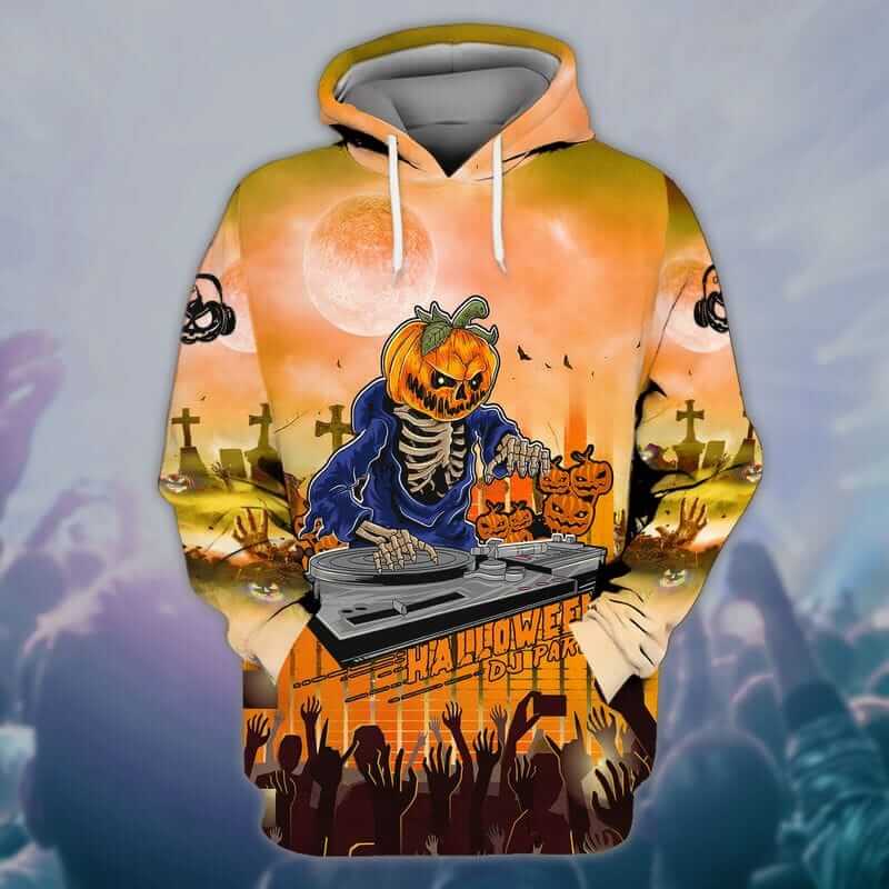 Pumpkin DJ Halloween 3D Hoodie Pumpkin DJ Halloween womens jack o lantern shirt