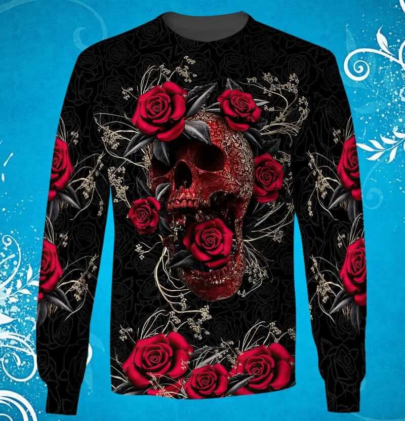 Skull And Rose Unique 3D Sweatshirt Skull And Rose Unique 3D skeleton shirt womens