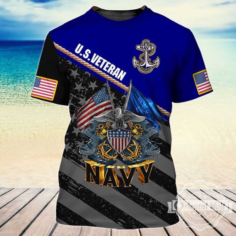 U.S. Veteran Navy Anchor and America Flag Navy Veteran T Shirts