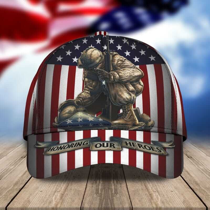 Veteran caps with meaningful messages.