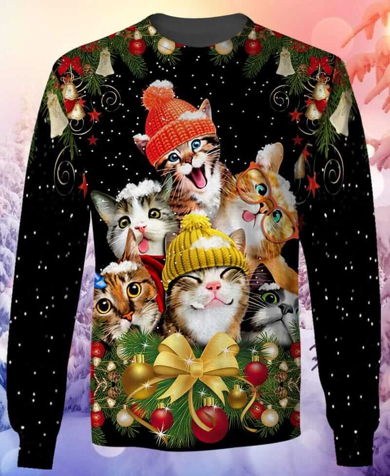 3D Full Print Winter Cat Shirts Gift for Christmas Holiday 3D Christmas Sweatshirt