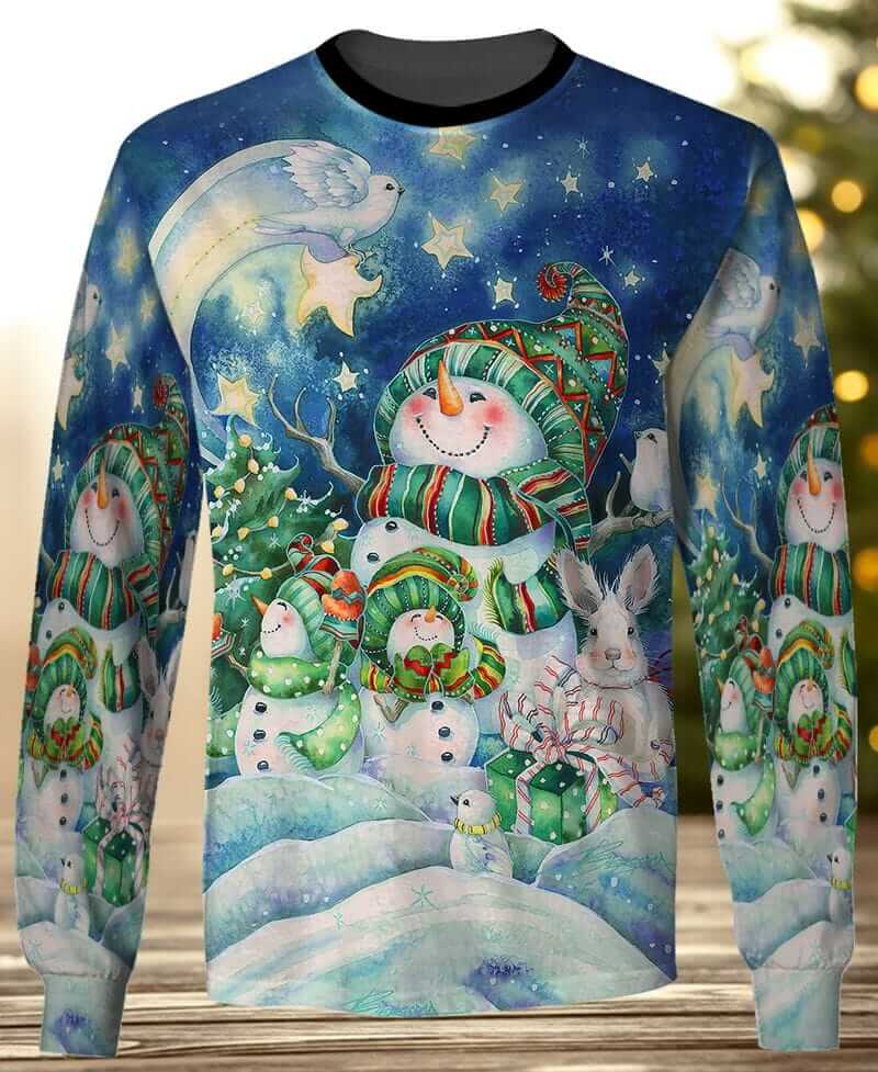 3D Full Printing Snowman and Starry Night Shirt Gift for Christmas Holiday HTV 659 3D Christmas Sweatshirt
