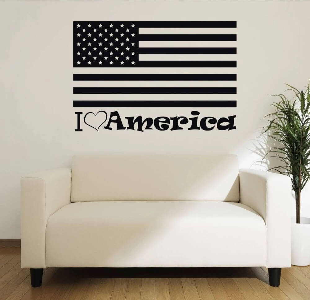 AMERICA STICKER I LOVE AMERICA WALL ROOM house above the sofa