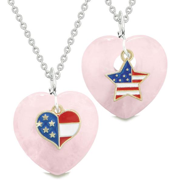 America Necklace couple pink star heart