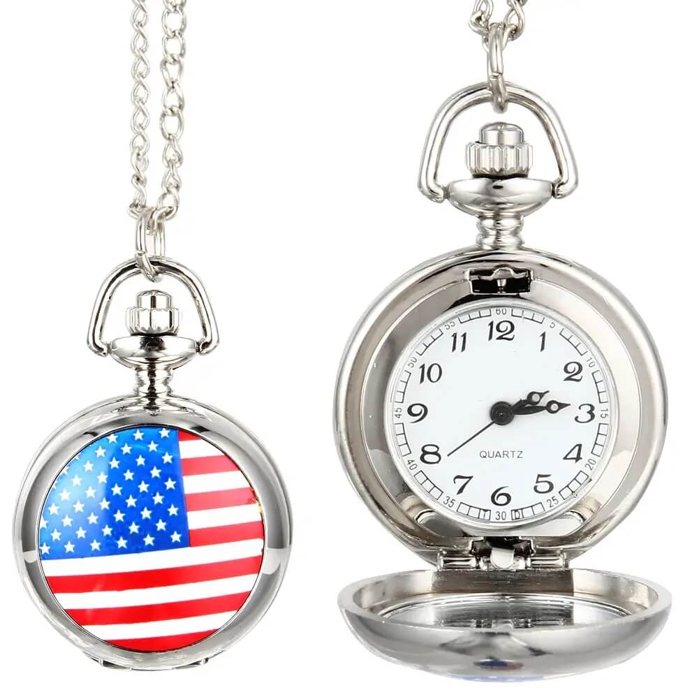 American Flag Pocket Watch America Necklace for minimalists