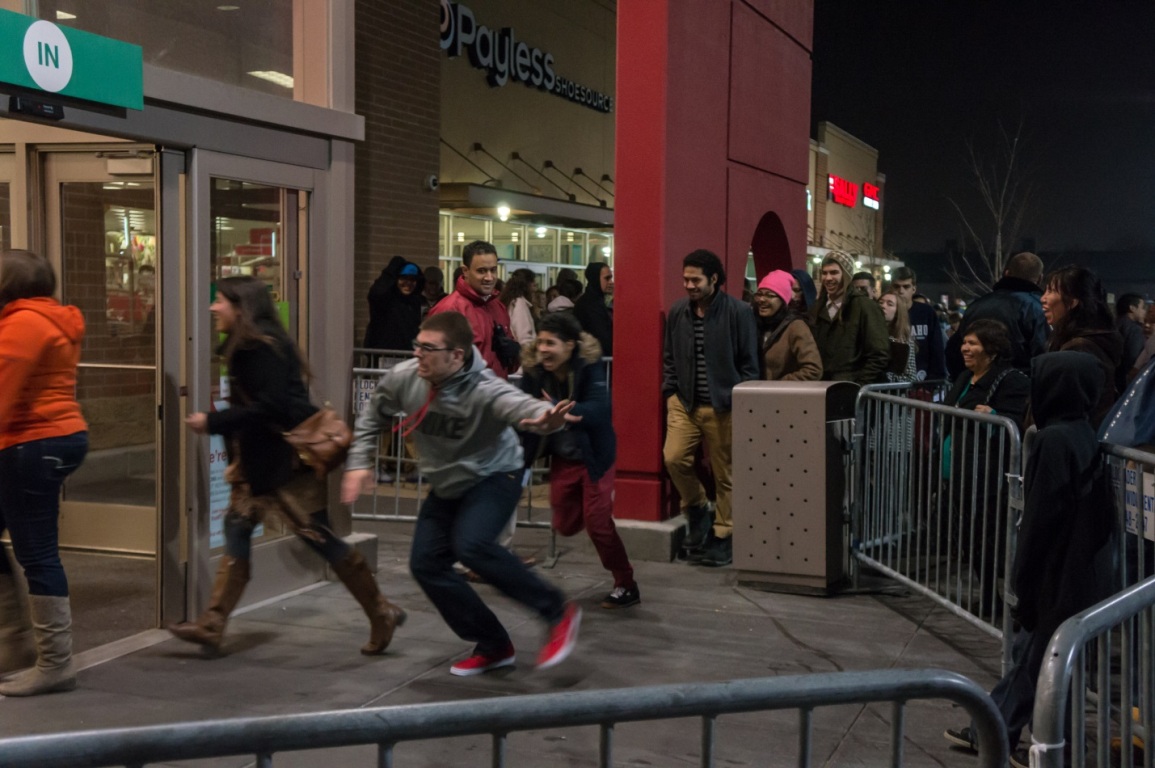 Black Friday Rush scene in front of the store