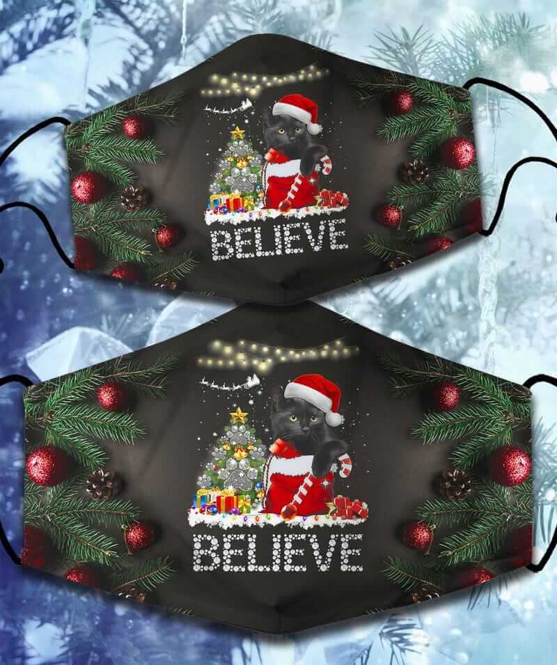 Black CAT CHRISTMAS - URT96 - 521 3D Christmas Face Mask
