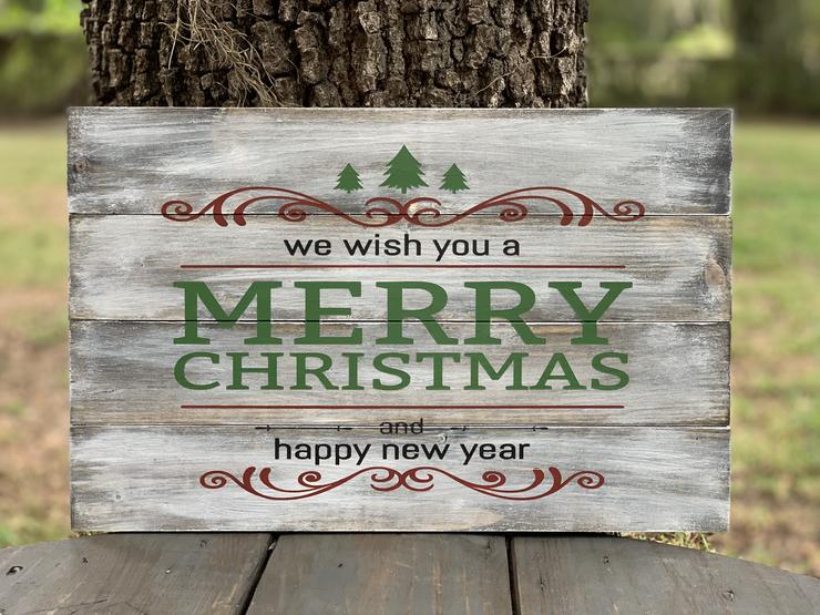  “Merry Christmas And Happy New Year” Wooden Sign