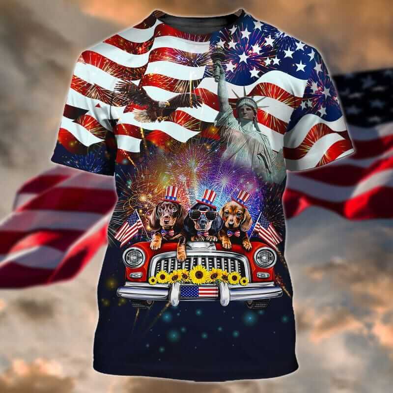 Dachshund Fireworks Independence Day Happy New Year 3D shirts