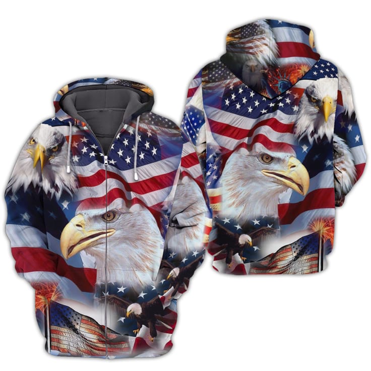 Ealge American Patriot Zipper Hoodie American themed clothing