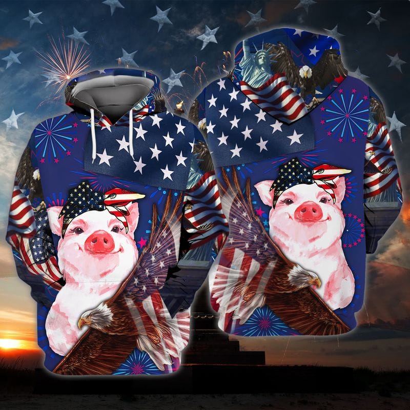 HN95- PIG AMERICA 3D FULL PRINT 3D Hoodie American themed clothing