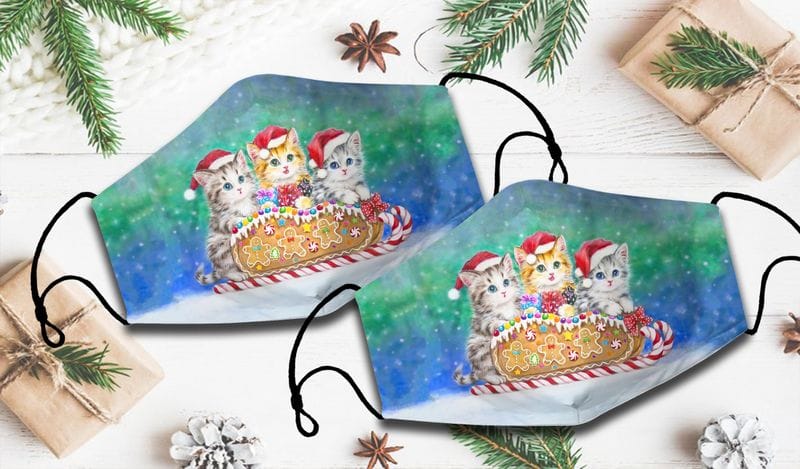 N68 - CAT CHRISTMAS-259 3D On A Snow Sleigh Christmas Face Mask