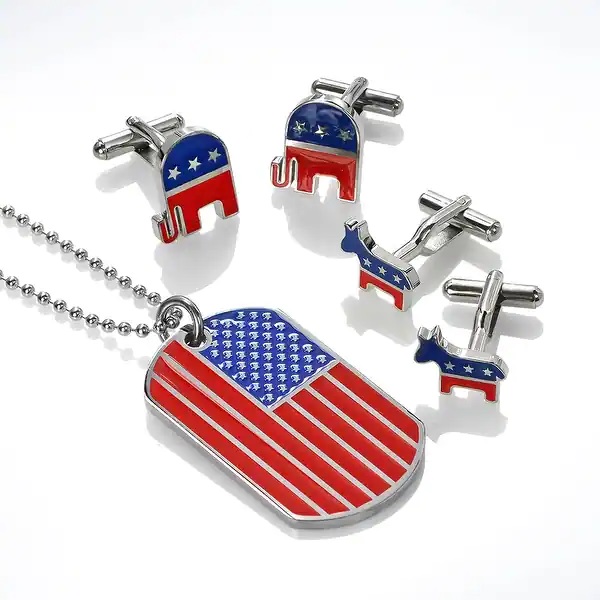 Patriotic USA American Dog Tag Pendant America Necklace Stars Stripes Red Blue