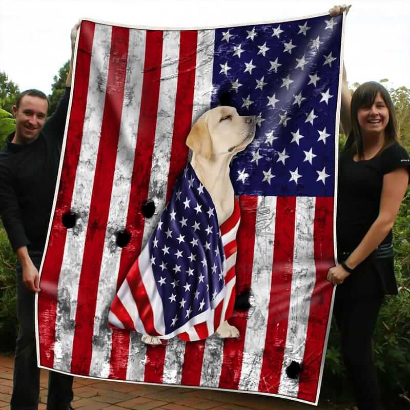 Proud American Dog Blanket Flag