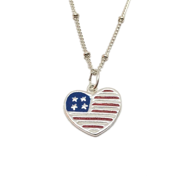 Red White Blue Heart White America Necklace
