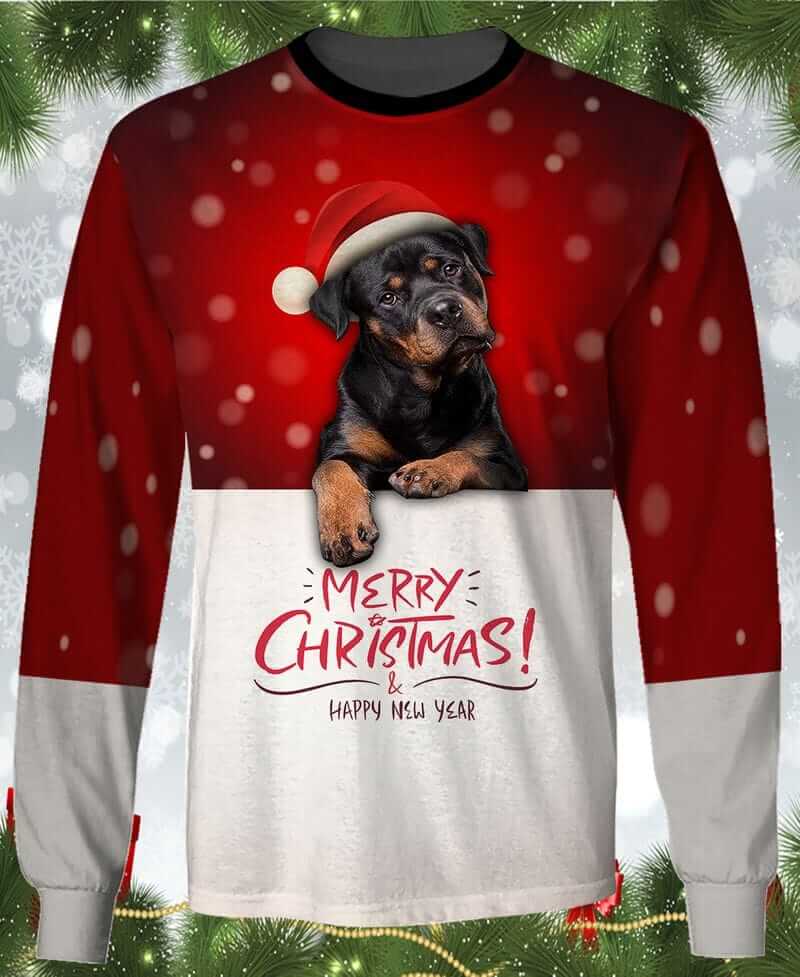 Rottweiler with Santa Hat Shirts Gift for Christmas Holiday 3D Christmas Sweatshirt