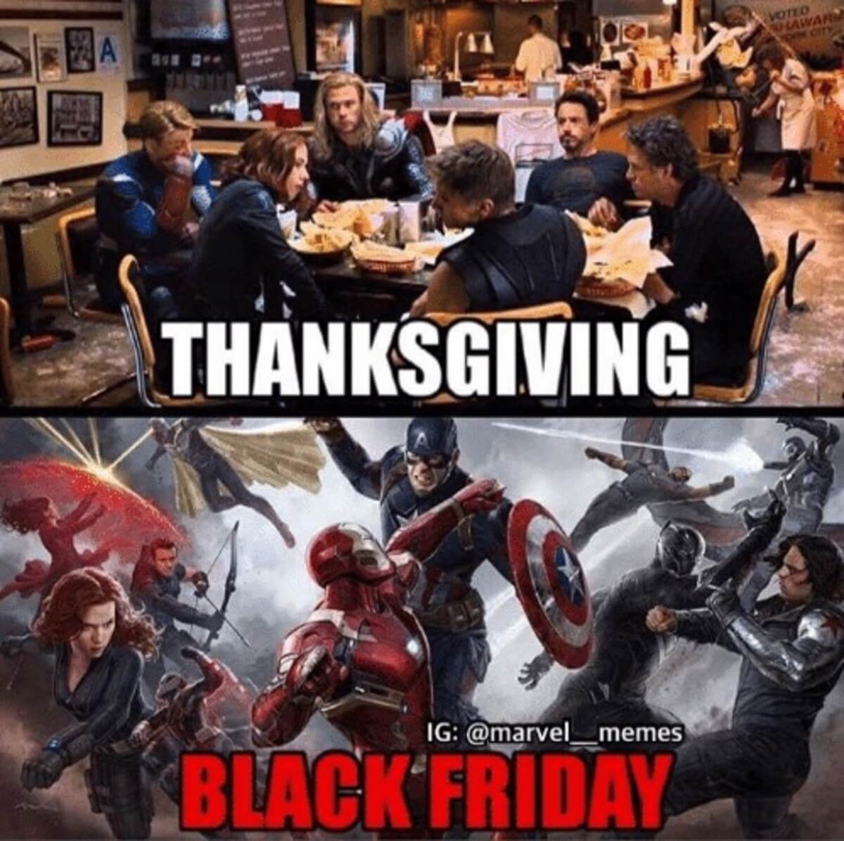 Avengers Thanksgiving Black friday jokes funny