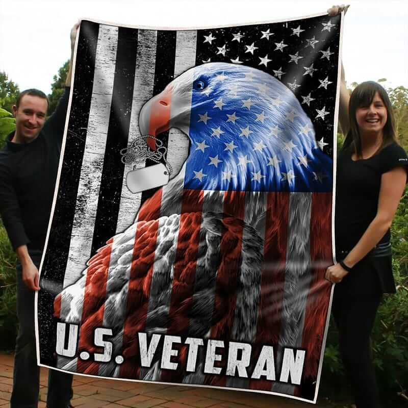 US Veteran American Eagle With Dogtag America Blanket Quilt