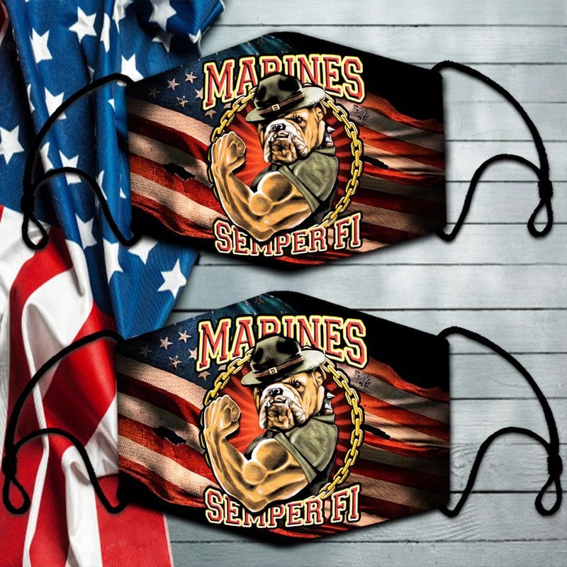 Strong Bull-Dog Us Flag Marine Corps Face Mask