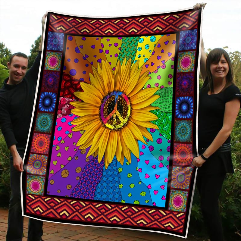 Hippie Picnic Blanket With Sunflower 