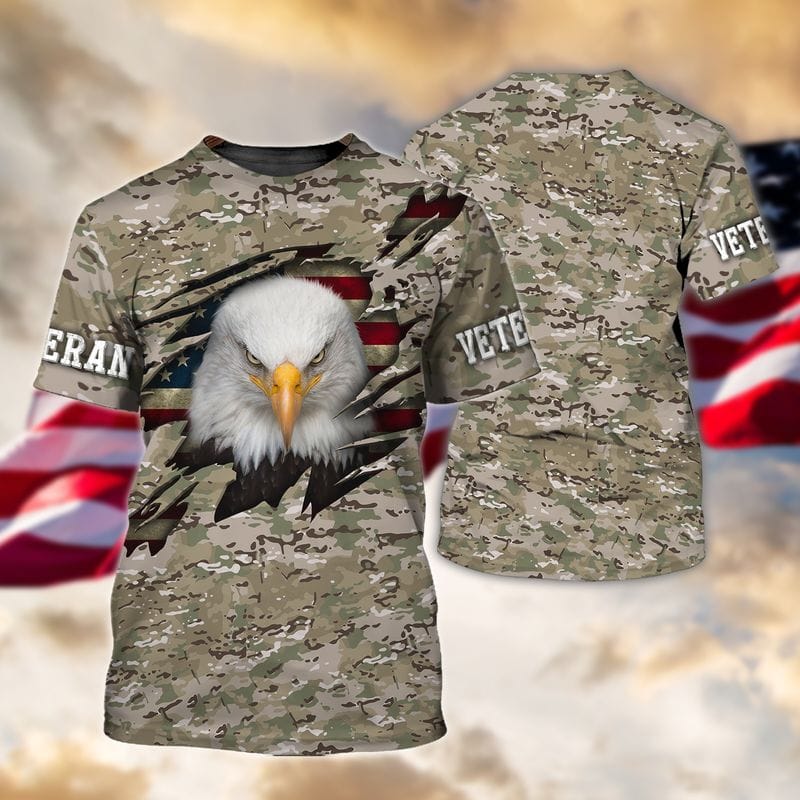 Patriotic American Eagle Veteran Custom 3D Tshirt